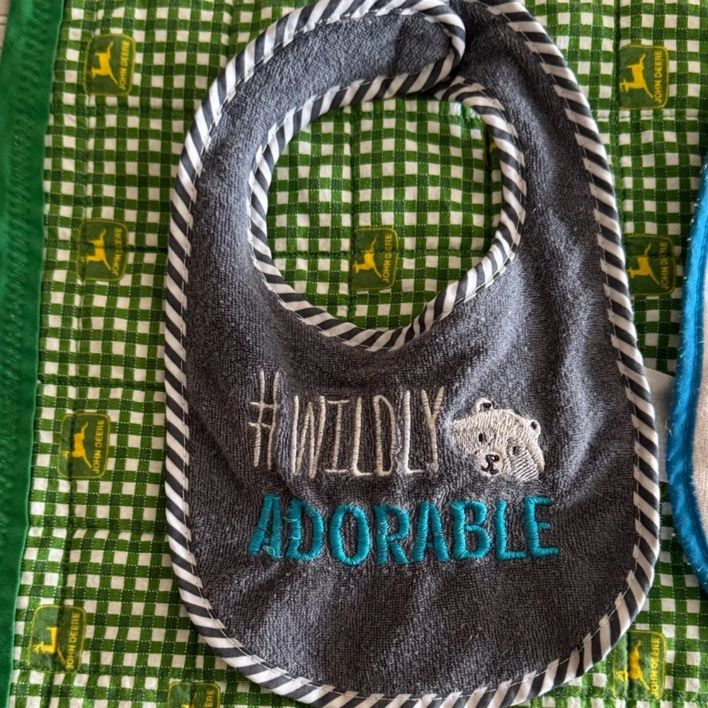 Adorable Dino and Mustache Baby Bib Set - Gray, Cream, Blue